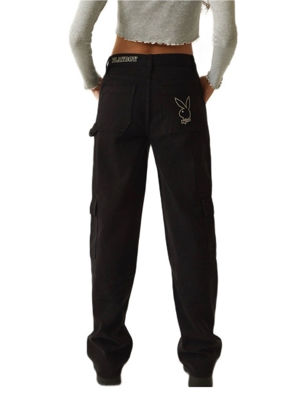 PacSun Black Cargo Pants with Bunny Patch